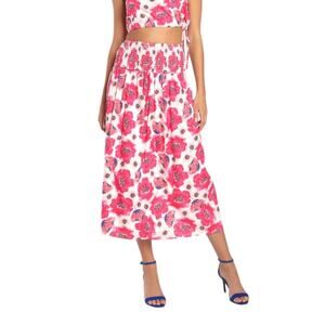 Lulus Perfectly Peppy Ivory Floral Print Smocked Midi Skirt Size Medium NWT